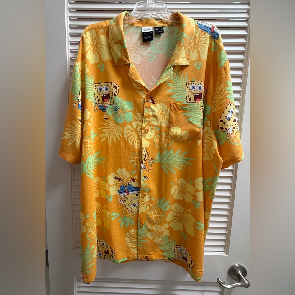 Nickelodeon Spongebob Squarepants Aloha Hawaiian Shirt Mens 3XL Orange